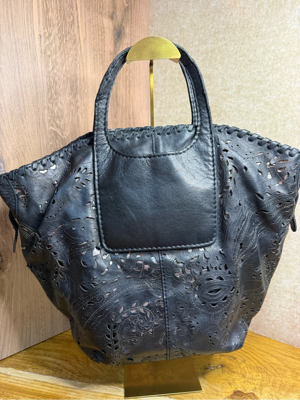 Patricia Nash Black Leather Cutout Tooled Adeline Tote Bag - Picture 4 of 16
